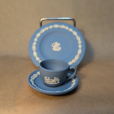 Vintage Miniature Wedgwood JasperWare Blue Trio Cup Saucer Plate Set
