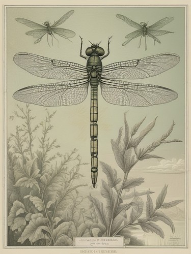 Dragonfly vintage botanical - dragonfly,