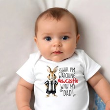 Peter rabbit Shh im watching NEWCASTLE  FOOTBALL  vest baby grow bib NEW 2025