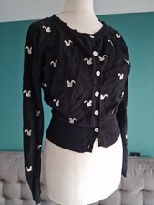 Joy the Store Louche black white embroidered animal squirrel cardigan 8 XS