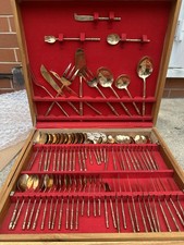 Thailand Vintage Bamboo Bronze Set 136 Pieces Cutlery In Box Rare Set