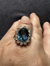 Art Deco Silver Mark Blue Paste Cluster   Ring -uk Size M