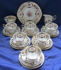 Superb Royal Crown Derby Cobalt Blue, Flowers, Gold # A1055 Tea Set, 21pc