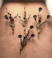 4 LARGE ANTIQUE GILT BRASS WALL SCONCES LIGHTS LOUIS XV ROCOCO RESTORATION