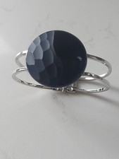 Murano Glass Bangle Black & Silvertone Hinged