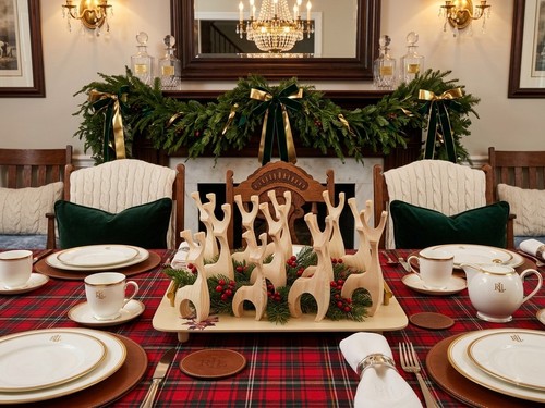 Eight wood reindeer stylized - reindeer,