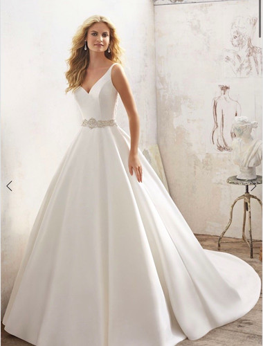 Ivory satin ball gown wedding - satin,