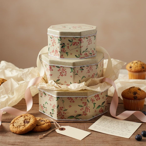 3pc cake storage tin floral - 3pc,