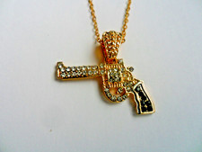 Unusual  Crystal Revolver / Handgun / Gun  Pendant  Necklace Bling Hip Hop