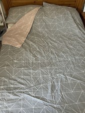 Asda Double Duvet Cover Set with 2 Pillowcases Geometric Pink Grey Reversible