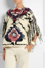 Isabel Marant Etoile Shanon Jacquard Knit Wool Fringe Boho Poncho 2014 Vintage