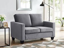 Modern 2 Seater Grey Velvet Fabric Sofa Upholstered Elegant Couch Comfortable