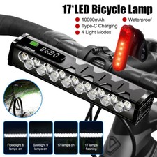 17 LED Bicycle Headlight 25500LM Hi/Lo Beam 10000mAh Rechargeable Bike Light Bar
