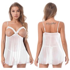 UK Womens Sexy Plus Size Lingeries Open Bras Nipple Split Babydoll Sleepwear