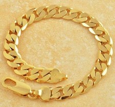 14ct 14K Yellow Gold Filled Men lady 10mm Curb Link Bracelet Xmas 8.5 "  b320YG