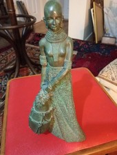 Statue Of African Lady Water Carrier Figurine Resin Core With Surface Bronze