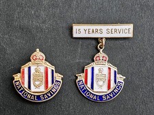 Pair Of Vintage National Savings Badges Inc 15 year  membership