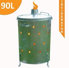 90L GALVANIZED INCINERATOR PAPER LEAF WOOD WASTE BURNER GARDEN RUBBISH FIRE BIN
