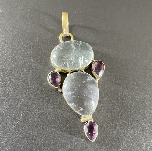 Quartz amethyst pendant - quartz, silver