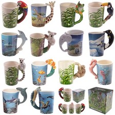 Animal Shaped Handle Ceramic Mug Tea Coffee Cup Novelty Gift Jungle Tropical 