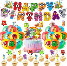 40Pcs Blocks Number Birthday Party Supplies - Happy Birthday Banner, Balloons, 