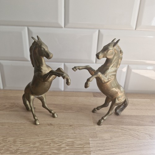 Pair brass rearing - brass, horses