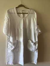 White Sandwich Linen Dress with Pockets Size 14