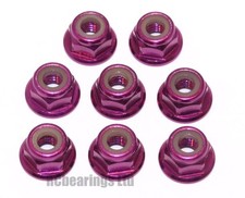 RC Flanged Nyloc Anodised Aluminium Wheel Nuts M3 M4 M5 Purple Coloured