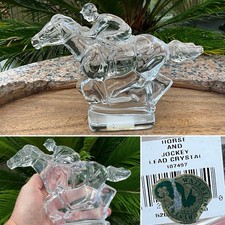 ?RARE WATERFORD Crystal Figurine HORSE AND JOCKEY PAPERWEIGHT LABEL 8x6” Mint?