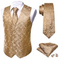 Barry Wang Mens Waistcoat Paisley Floral Solid Vest Tie Set Wedding Casual