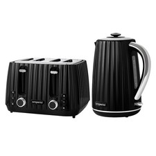 Emperial Toaster & Kettle Set Flow Series - 4 Slice Toaster, 1.7L Kettle - Black