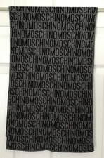 Designer Moschino Italy Grey & Black Monogram Wool/Acrylic Knit Scarf