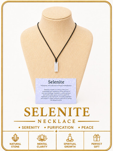 Selenite crystal necklace - selenite,