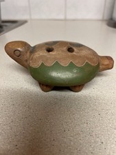 Vintage Black Mud Clay Turtle Whistle Ocarina Oaxaca, Mexico 3-inch Tortoise