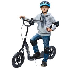 HOMCOM Push Scooter, Teen Kids Scooter with 12" EVA Tyres, Black
