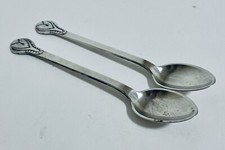 Pair of Antique Solid Silver Danish Evald Nielsen Teaspoons Spoons Pattern No.3