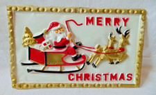 Vintage Santa and Reindeer Plastic wall decor 3D Rare