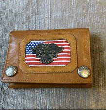 Vintage BIKER WALLET,  LEATHER, suit  HARLEY, USA,   TAN,  NICE,  Biker, chain