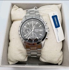 SEIKO Chronograph SND367PC Black Silver Men's Watch in Box New