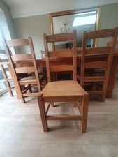 Large Solid Heavy Wood Seater Dining Table & 8 Solid High back Heavy Oak Chairs