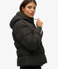 Superdry Women's Hooded Sports Puffer Jacket In Black - UK 6 BRAND NEW WITH TAGS