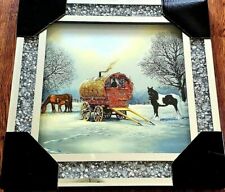 HORSE & CART GYPSY TRAVELLER DIAMOND CRYSTAL LIQUID ART MIRROR FRAME PICTURE 