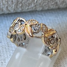 925 Sterling Silver & Gold Plated QVC Diamonique Band Ring Size L 1/2