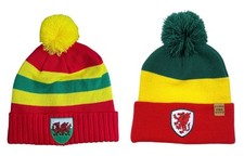 Wales Football Triple Colour Knitted Welsh Bobble Hats with Embroidered Badge