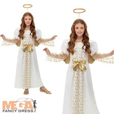 Golden Angel Girls Fancy Dress Christmas Nativity Kids Festive Costume Outfit Ne