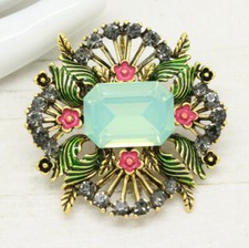 Beautiful Vintage Art Nouveau Style Enamel & Crystal Floral BROOCH Pin Jewellery