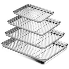 Brand New Stainless Steel Baking Tray with Oil Drain Rack Set Oven & BBQ Pan