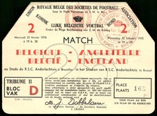 Ticket 1970 Belgium vs. England Friendly  38775