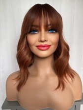 Dark Auburn Red Ombre Dark Root Hair Wig Fake Scalp Classic Cap Hair Wig Bangs