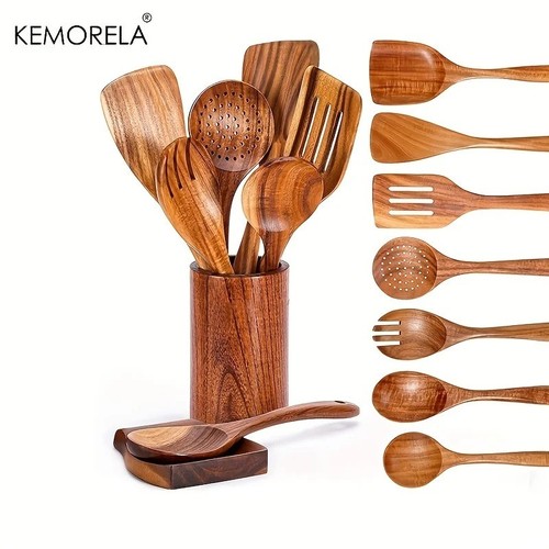 9pcs wooden spoons - wooden, for
